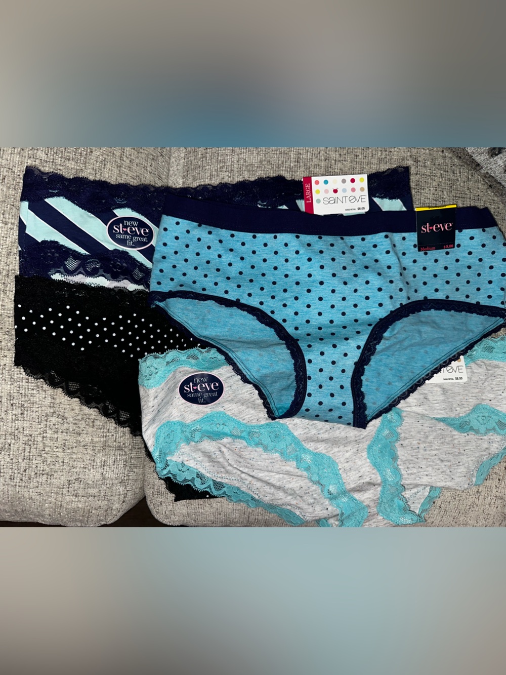 Lot of 4 St Eve Juniors Polka Dot Blue Lace Cheeky Panties